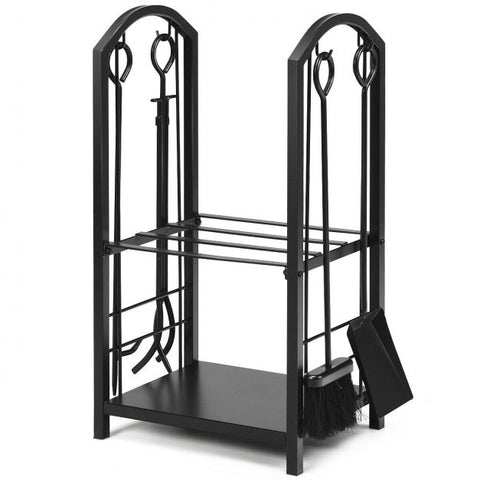 Firewood Log Rack with Integrated 4-Piece Fireplace Tools