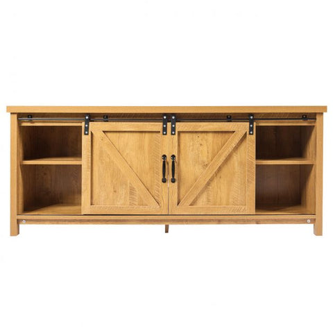 Elegant and Rustic TV Stand with Ample Storage and Functional Barn Doors