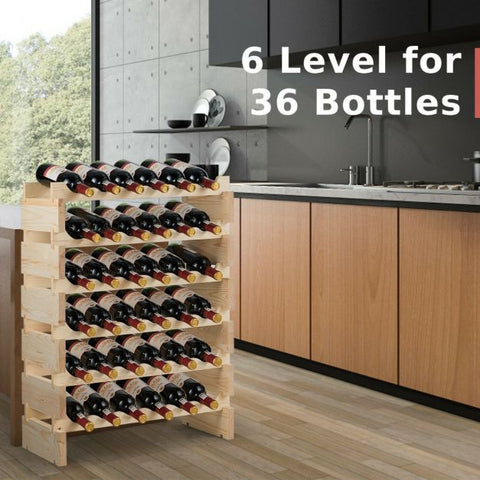 Simple and Timeless Stackable Wine Rack with Ample Space for 36 Bottles