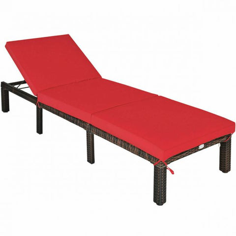 Adjustable Sun Lounger with Steel Frame and Removable Cushion in Red