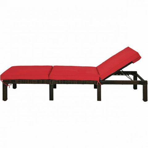 Adjustable Sun Lounger with Steel Frame and Removable Cushion in Red