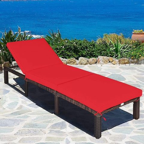Adjustable Sun Lounger with Steel Frame and Removable Cushion in Red