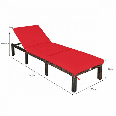 Adjustable Sun Lounger with Steel Frame and Removable Cushion in Red