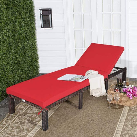 Adjustable Sun Lounger with Steel Frame and Removable Cushion in Red