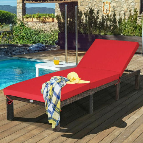 Adjustable Sun Lounger with Steel Frame and Removable Cushion in Red