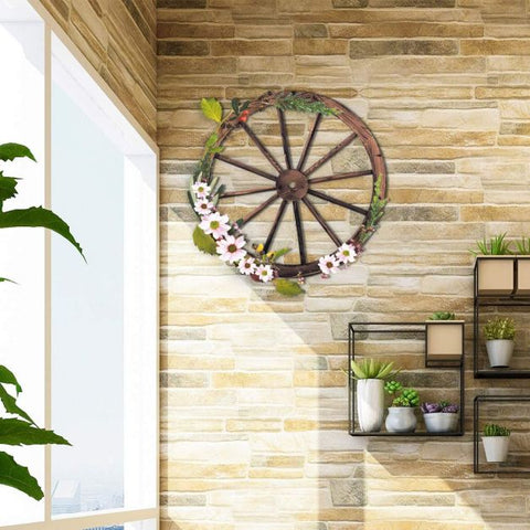Fir Wood 76cm Decorative Wheels set in Brown