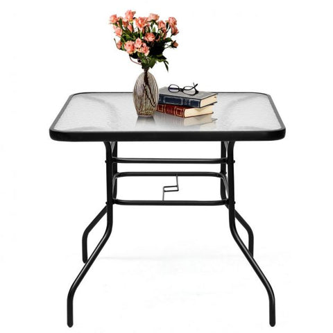 Patio Tempered Glass 80cm Dining Table with Modern Design and Umbrella Hole