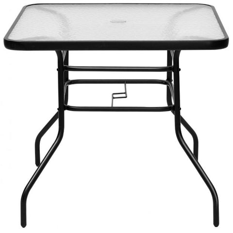 Patio Tempered Glass 80cm Dining Table with Modern Design and Umbrella Hole