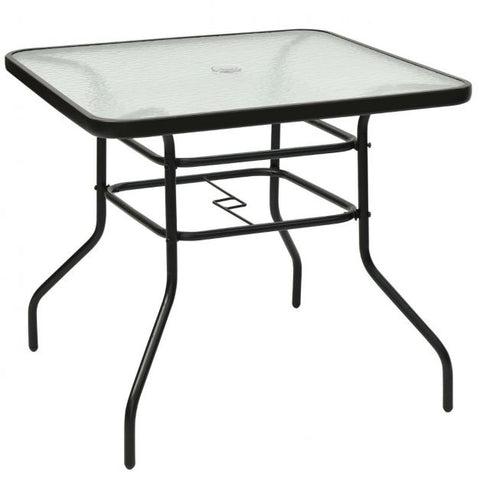 Patio Tempered Glass 80cm Dining Table with Modern Design and Umbrella Hole