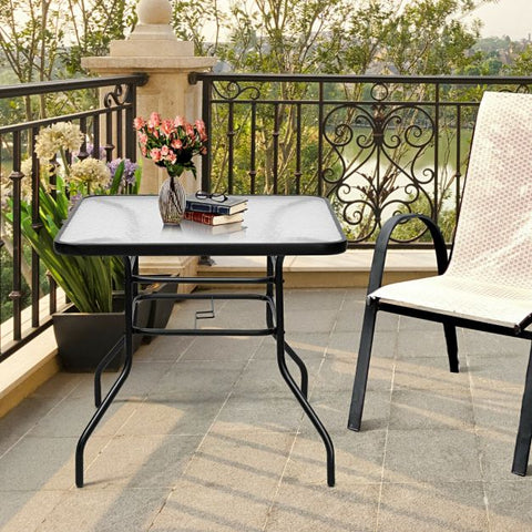 Patio Tempered Glass 80cm Dining Table with Modern Design and Umbrella Hole