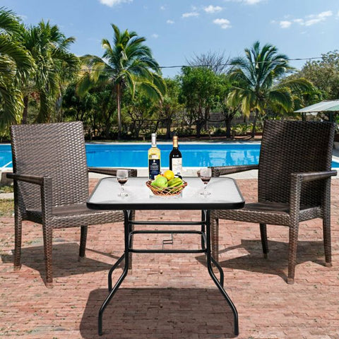 Patio Tempered Glass 80cm Dining Table with Modern Design and Umbrella Hole