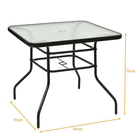 Patio Tempered Glass 80cm Dining Table with Modern Design and Umbrella Hole