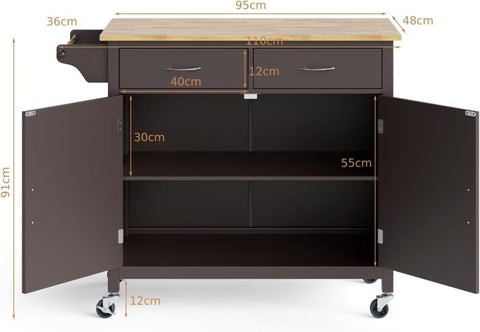 Simple and Modern Kitchen Island with Movable Wheels and Double Doors
