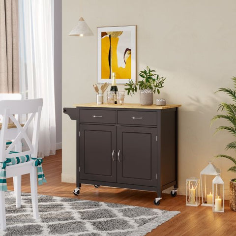 Simple and Modern Kitchen Island with Movable Wheels and Double Doors