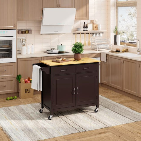 Simple and Modern Kitchen Island with Movable Wheels and Double Doors