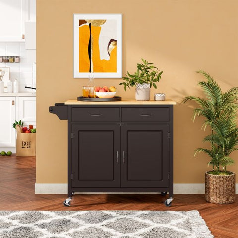 Simple and Modern Kitchen Island with Movable Wheels and Double Doors