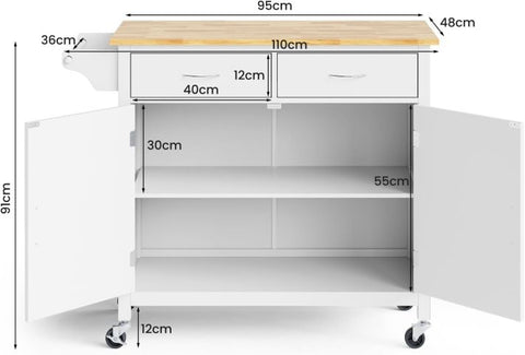 Simple and Modern Kitchen Island with Movable Wheels and Double Doors