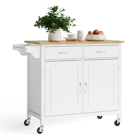Simple and Modern Kitchen Island with Movable Wheels and Double Doors