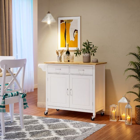 Simple and Modern Kitchen Island with Movable Wheels and Double Doors