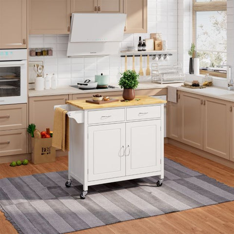 Simple and Modern Kitchen Island with Movable Wheels and Double Doors