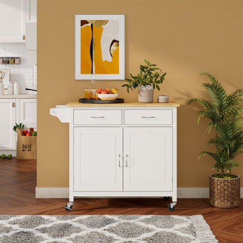 Simple and Modern Kitchen Island with Movable Wheels and Double Doors