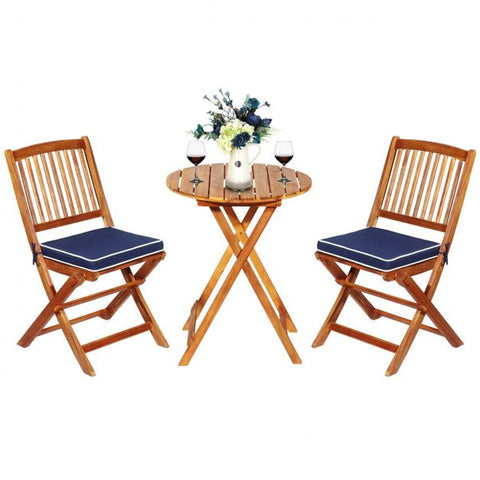 Compact Garden Foldable Dining Table and Chairs Set in Blue