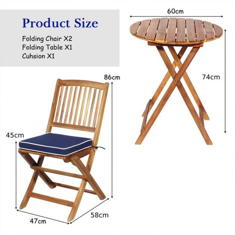 Compact Garden Foldable Dining Table and Chairs Set in Blue