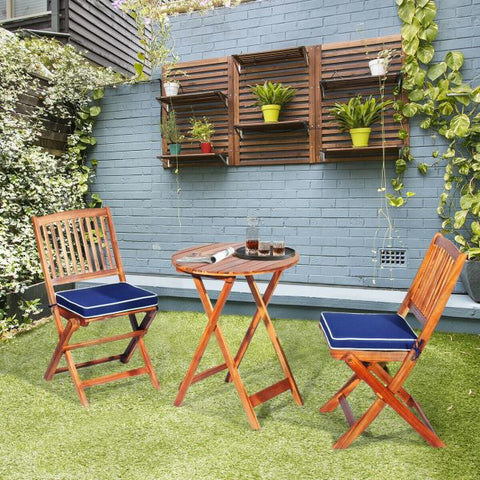 Compact Garden Foldable Dining Table and Chairs Set in Blue