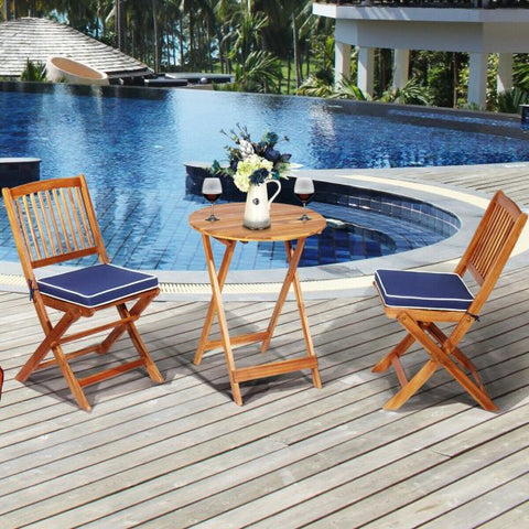 Compact Garden Foldable Dining Table and Chairs Set in Blue