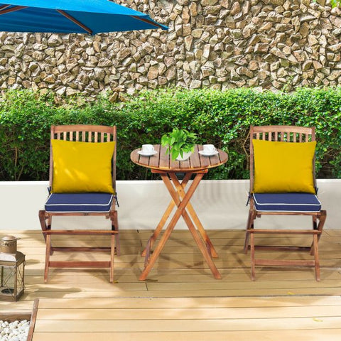 Compact Garden Foldable Dining Table and Chairs Set in Blue