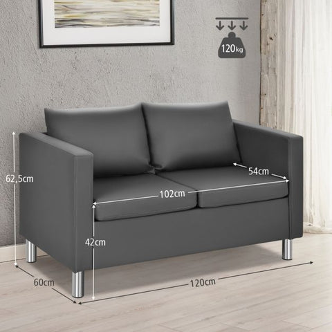 Modern PU Leather 2 Seater Sofa with 120cm Length in Dark Grey