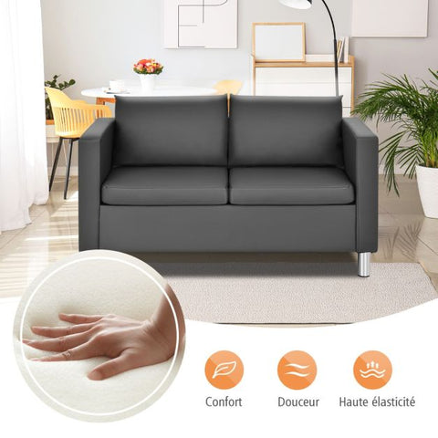 Modern PU Leather 2 Seater Sofa with 120cm Length in Dark Grey