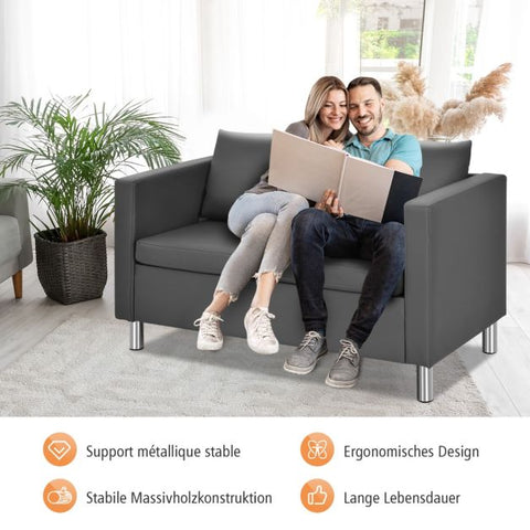 Modern PU Leather 2 Seater Sofa with 120cm Length in Dark Grey