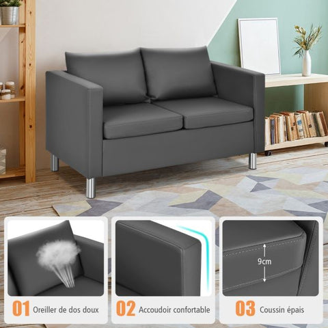 Modern PU Leather 2 Seater Sofa with 120cm Length in Dark Grey
