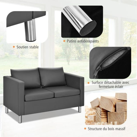 Modern PU Leather 2 Seater Sofa with 120cm Length in Dark Grey