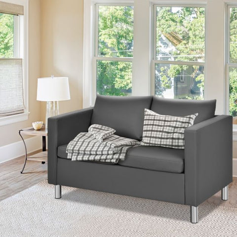 Modern PU Leather 2 Seater Sofa with 120cm Length in Dark Grey