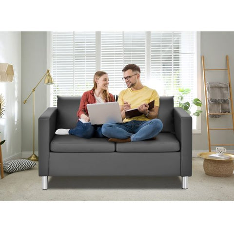 Modern PU Leather 2 Seater Sofa with 120cm Length in Dark Grey