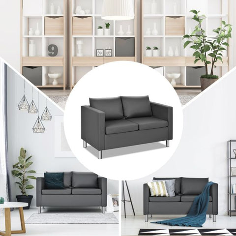 Modern PU Leather 2 Seater Sofa with 120cm Length in Dark Grey