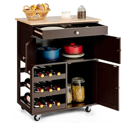 Sleek and Sturdy Kitchen Cart with Movable Wheels and Integrated Wine Rack