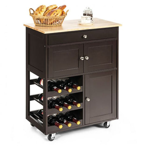 Sleek and Sturdy Kitchen Cart with Movable Wheels and Integrated Wine Rack