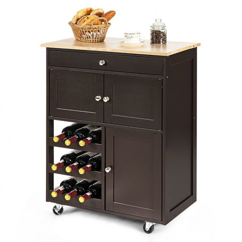 Sleek and Sturdy Kitchen Cart with Movable Wheels and Integrated Wine Rack