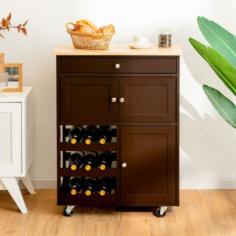 Sleek and Sturdy Kitchen Cart with Movable Wheels and Integrated Wine Rack