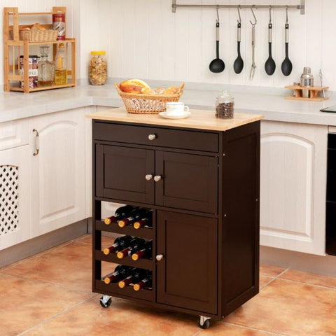 Sleek and Sturdy Kitchen Cart with Movable Wheels and Integrated Wine Rack