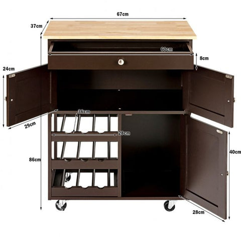 Sleek and Sturdy Kitchen Cart with Movable Wheels and Integrated Wine Rack