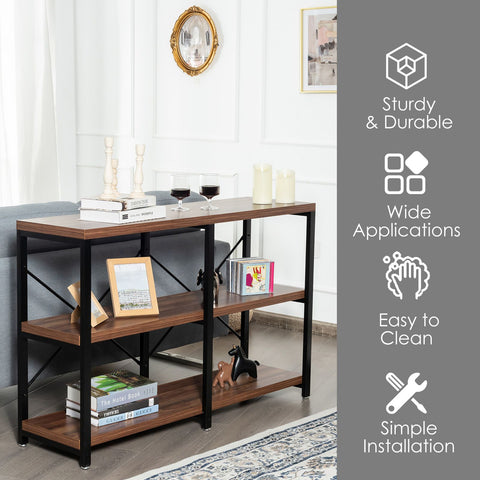 Rustic Spacious Entryway Console Table with Stable X Shaped Back