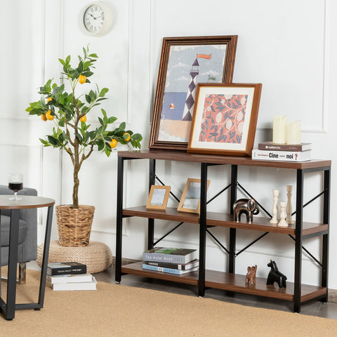 Rustic Spacious Entryway Console Table with Stable X Shaped Back