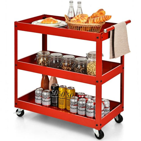 Creative and Versatile Mobile Storage Cart with 3 Tiers and Movable Wheels in Red