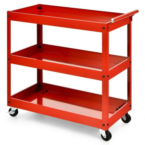 Creative and Versatile Mobile Storage Cart with 3 Tiers and Movable Wheels in Red