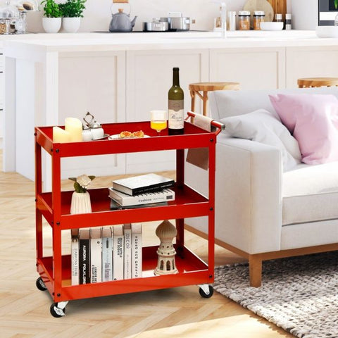 Creative and Versatile Mobile Storage Cart with 3 Tiers and Movable Wheels in Red