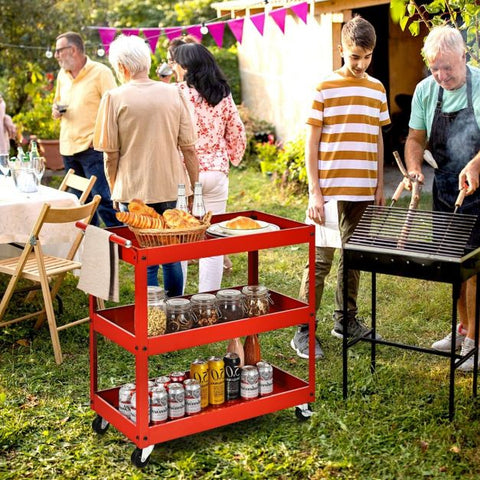 Creative and Versatile Mobile Storage Cart with 3 Tiers and Movable Wheels in Red